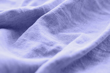 Trendy very peri color of the year 2022, violet blue, lavender natural linen fabric texture. Rough...