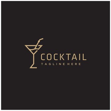 Cocktail glass line art gold luxury logo design vector inspiration