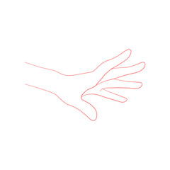 Line art sketch of a tense hand reaching for an object in an upright position