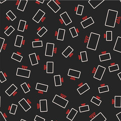 Line Computer monitor icon isolated seamless pattern on black background. PC component sign. Vector