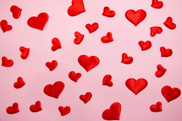 Red hearts on a blue background. Valentine's day concept.