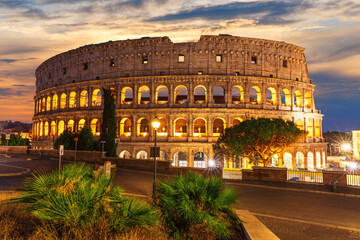 Coliseum of Rome, beautiful night full view, Italy