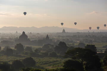 Flying hot air balloons in Bagan