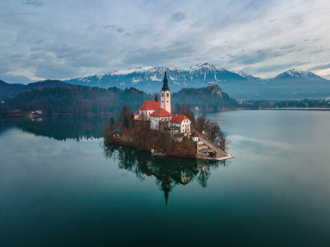 Winter sinrise near Bled Lake, Slovenia