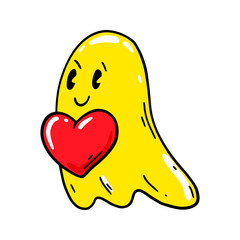 Cute character with a heart in comic style. Vector illustration. Valentines Day design element