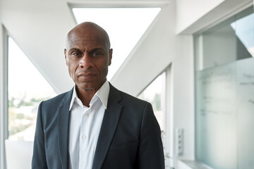 Confident black male businessman looking at camera