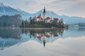 Winter sinrise near Bled Lake, Slovenia