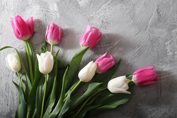 Bouquet of fresh tulips on a light background