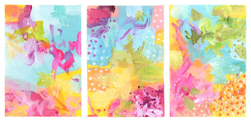 Art Watercolor and Acrylic smear brushstroke blots. Interior abstract texture color stain on white background.