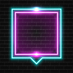 Futuristic Neon frame border on dark wall.