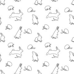 Seamless pattern with bunny for Easter and other users. Design element. Black and white