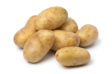 Heap of fresh raw Levante potatoes isolated on white background