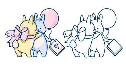 Hand-drawn illustration of funny cartoon Bunnies