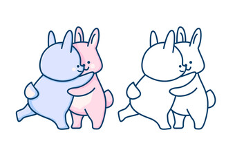 Hand-drawn illustration of funny cartoon Bunnies