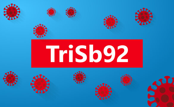 Breaking news about TriSb92 as a potential inhibitor against SARS-CoV-2 variants including Omicron on blue background. Corona Virus disease 2019-nCoV Pandemic Protection Concept