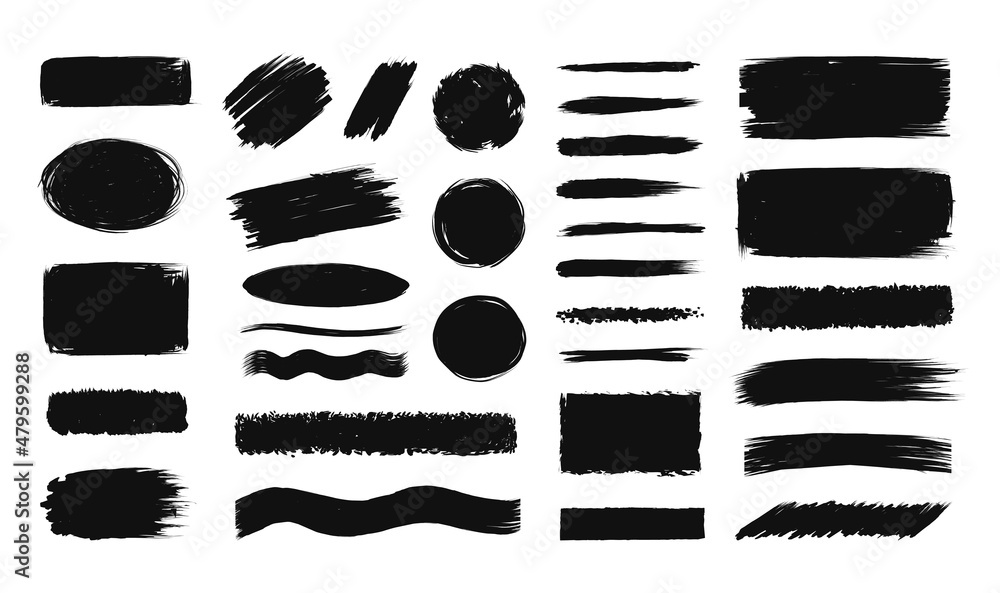 Poster brush stroke banner. black splash shape ink texture. isolated paintbrush stains. abstract spots and 