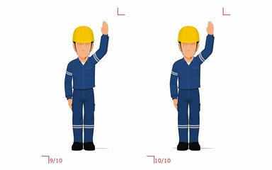Fototapeta na wymiar An industrial worker is raising hand