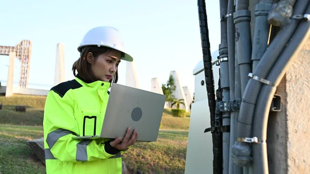 Telecommunication engineers work at cell towers for 5G cell phone signals,Network tower maintenance technicians