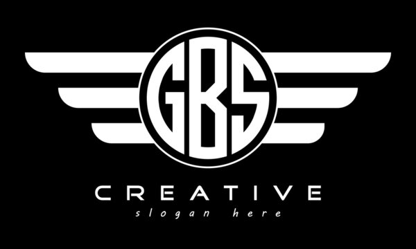 GBS three letter monogram type circle letter logo with wings vector template.