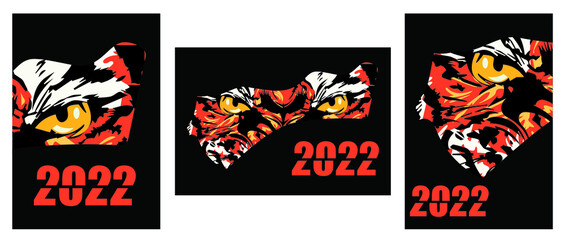 Chinese New Year 2022. Set for greeting card, poster, website banner. The symbol of the year of the Tiger.