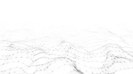 Abstract technology wave of particles. Big data visualization. Background with motion dots. Artificial intelligence. 3d rendering.