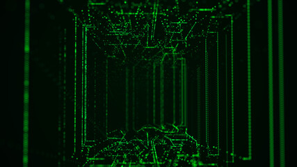 Abstract wireframe tunnel. Wormhole. 3D portal grid. Futuristic fantasy funnel. 3d rendering.