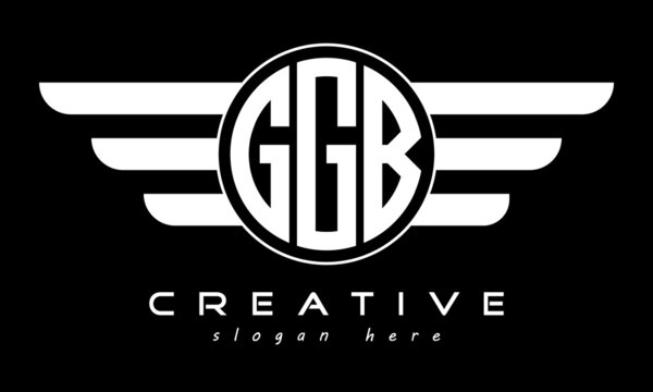 GGB three letter monogram type circle letter logo with wings vector template.