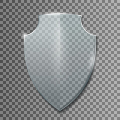 Glass shield on transparent background. Realistic vector illustration