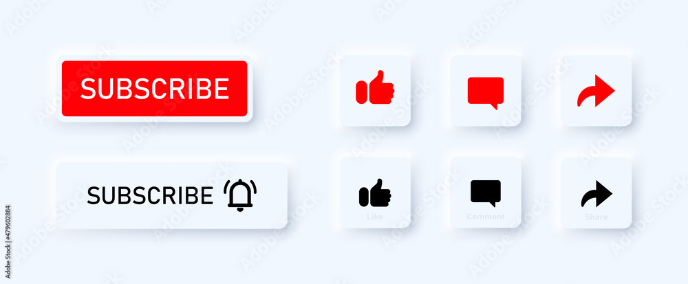 Poster subscribe button set. like, comment and share button set. social media concept. vector line icon for