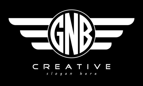 GNB three letter monogram type circle letter logo with wings vector template.