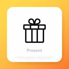 Present icon. Christmas or birhday gift. New year concept. Vector line icon for Business and Advertising