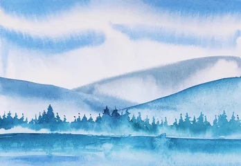 Schilderijen op glas Mountain landscape in watercolor. Nature background © Полина Путинцева