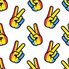 Fototapeta premium Chad flag in the form of a peace sign. Seamless background. Gesture V victory sign, patriotic sign, icon for apps, websites, T-shirts, souvenirs, etc., isolated on white background