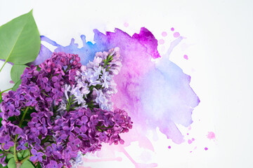 Lilac flowers on watercolor background