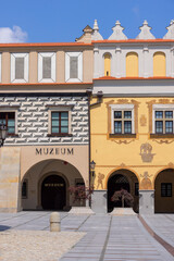 Town square with renaissance, colorful tenement houses, Tarnow, Poland