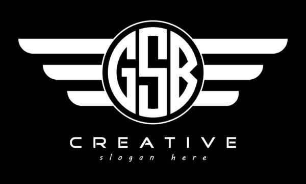 GSB three letter monogram type circle letter logo with wings vector template.
