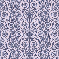 Seamless pattern of vintage ornamental design elements in art nouveau style