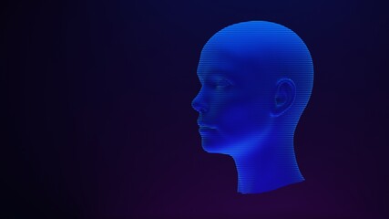 Blue hologram  Artificial intelligence or cyber security. robot head. 3D illustration