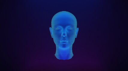 Blue hologram  Artificial intelligence or cyber security. robot head. 3D illustration
