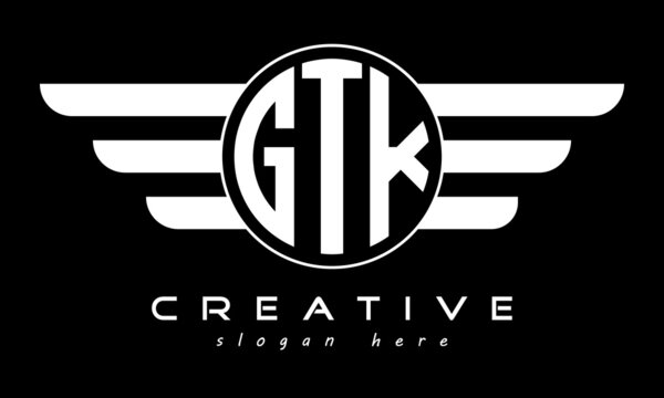 GTK three letter monogram type circle letter logo with wings vector template.