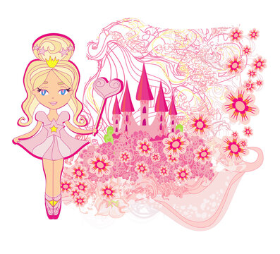 Magic Fairy Tale Princess Castle and beautiful little fairy, artistic banner
