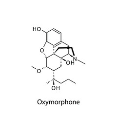 Oxymorphone molecular structure, flat skeletal chemical formula. Opioid, painkiller, narcotic, analgesic . Vector illustration.