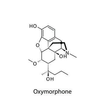 Oxymorphone molecular structure, flat skeletal chemical formula. Opioid, painkiller, narcotic, analgesic . Vector illustration.