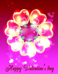 Valentine's day background. Heart shaped flower made of lighted bulbs
