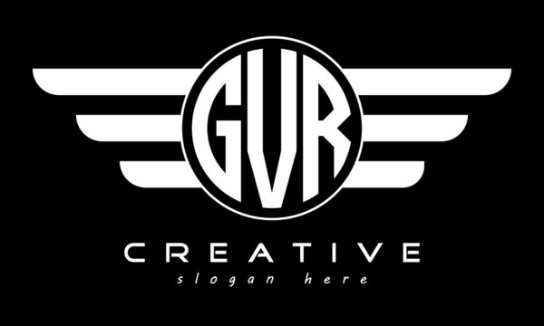 GVR three letter monogram type circle letter logo with wings vector template.