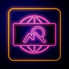 Glowing neon Wide angle picture icon isolated on black background. Panorama view. Vector