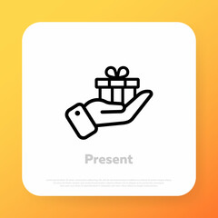 Present icon. Christmas, wedding or anniversary and birthday gift. Vector line icon for Business and Advertising