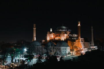 Fototapeta na wymiar Exterior of Hagia Sophia mosque at night