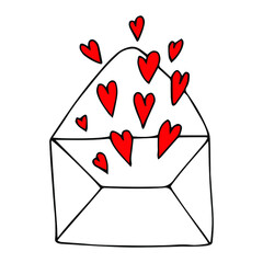 Hand drawn simple style vector illustration drawing of a cute love letter isolated on white background