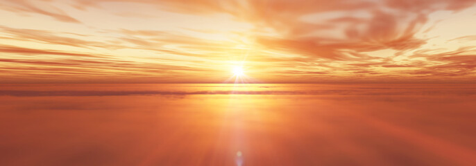 Fototapeta na wymiar fly above clouds sunset landscape